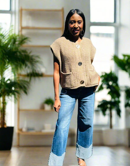 Tara Gold Button Sweater Vest
