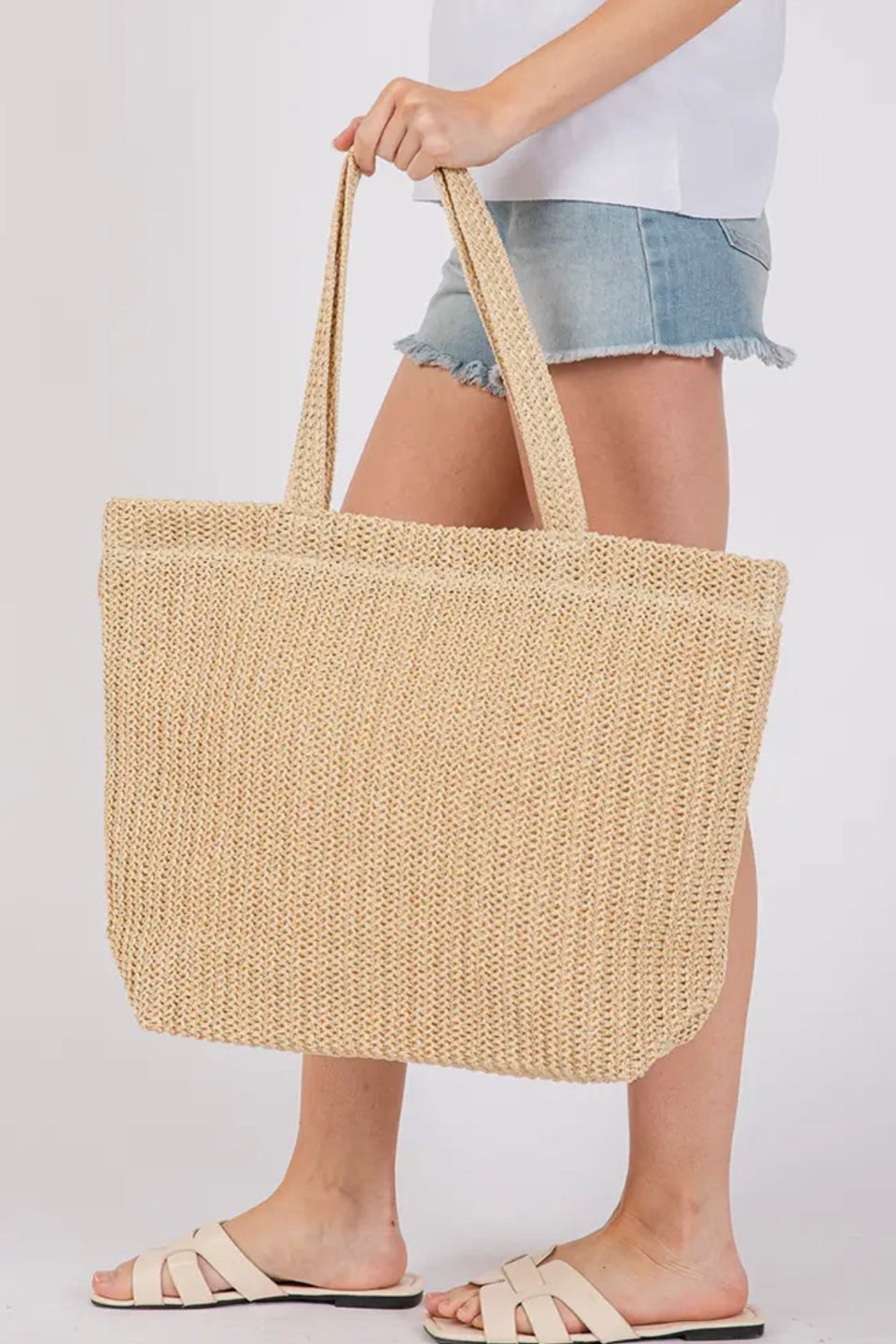 Sun and Sand Straw Tote Bag - Beige - ReservedChic