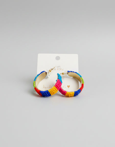 Pop of Color Beaded Hoop Earrings - ReservedChic