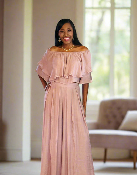The Posh Palazzo Pant Set Mauve - ReservedChic