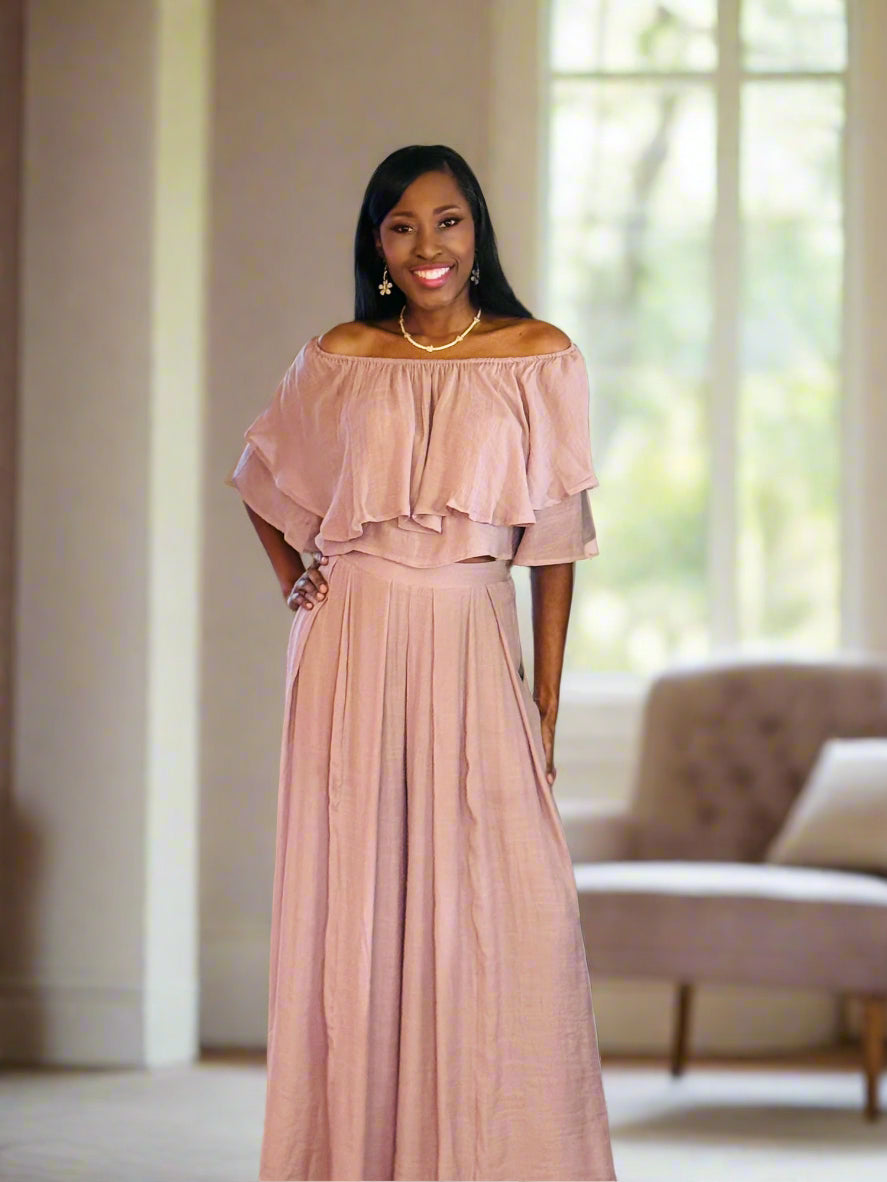The Posh Palazzo Pant Set Mauve - ReservedChic