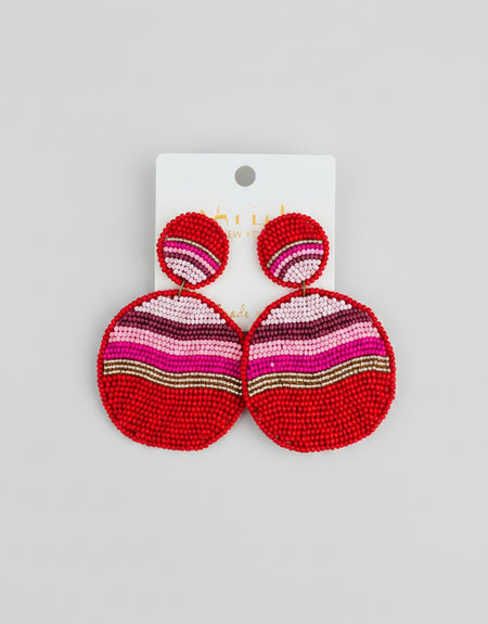 Wavy Red Beaded Earrings