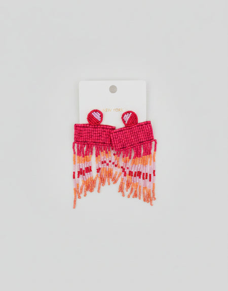 Kasey Red Fringe Beaded Earrings - ReservedChic