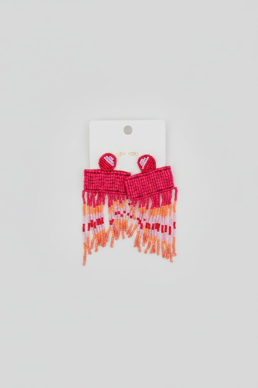 Kasey Red Fringe Beaded Earrings - ReservedChic