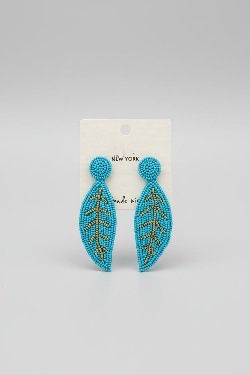 Blue Leaf Beaded Earrings - ReservedChic