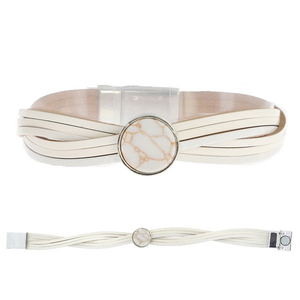 Multi-Strand Faux Leather Bracelet- Off White