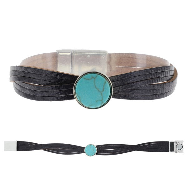 Multi-Strand Faux Leather Bracelet- Black