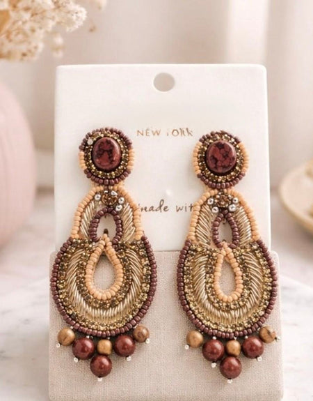 Nova Wooded Beaded Drop Earrings
