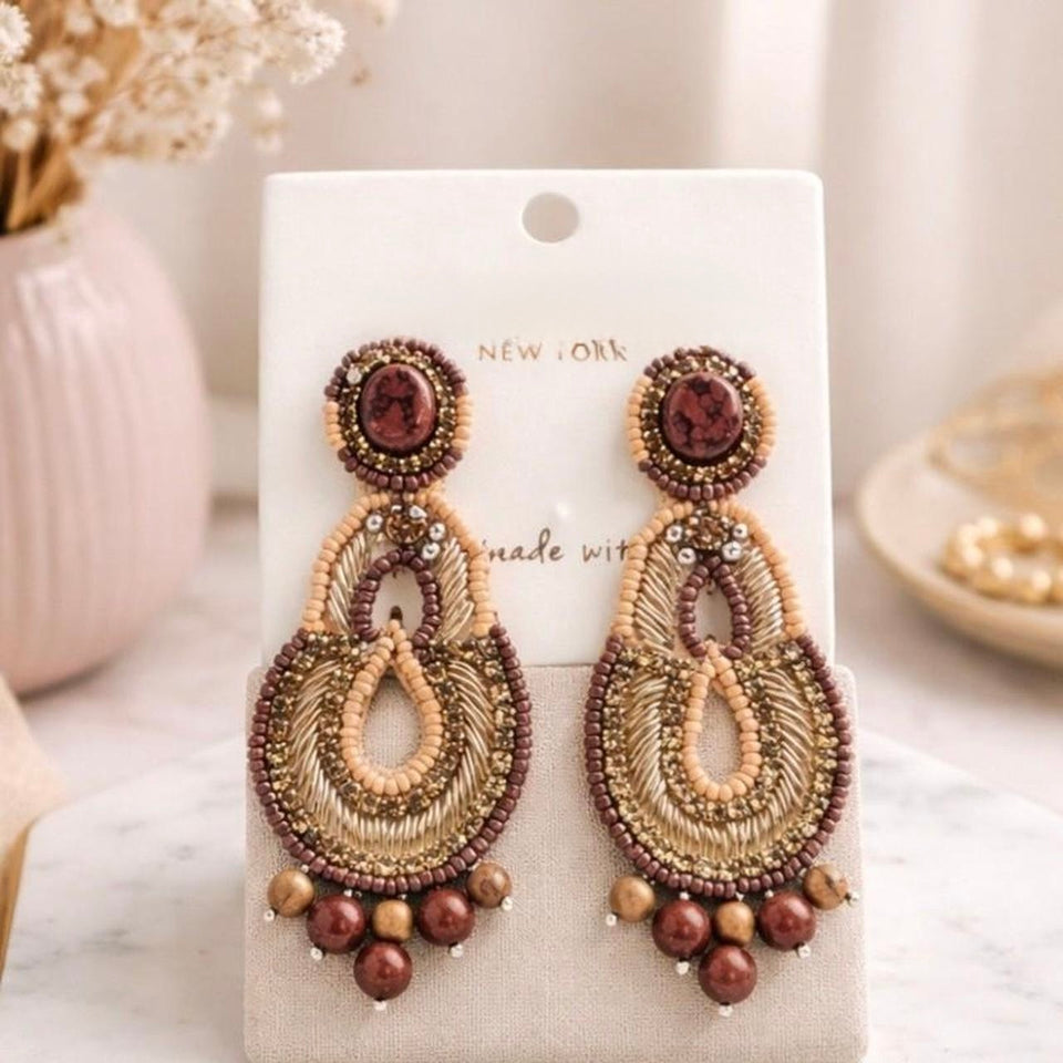 Nova Wooded Beaded Drop Earrings