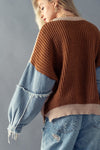 Denim Sleeve Two Tone Sweater