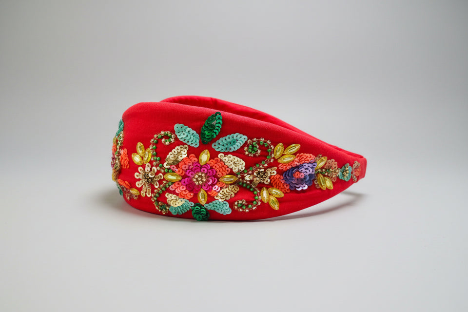 Elle Sequin Bead Headband -Red