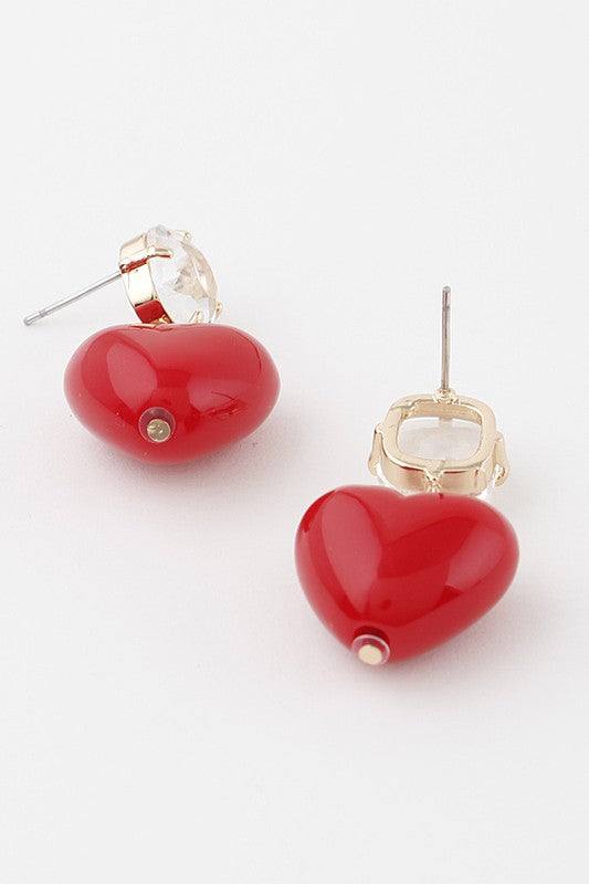 Crystal Red Heart Drop Earrings