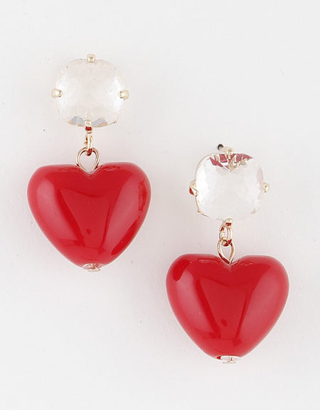 Crystal Red Heart Drop Earrings