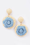 Faux Straw Denim Flower Earrings