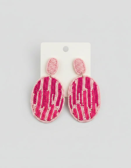 Sparkle Beaded Oval Drop Earrings - Pink