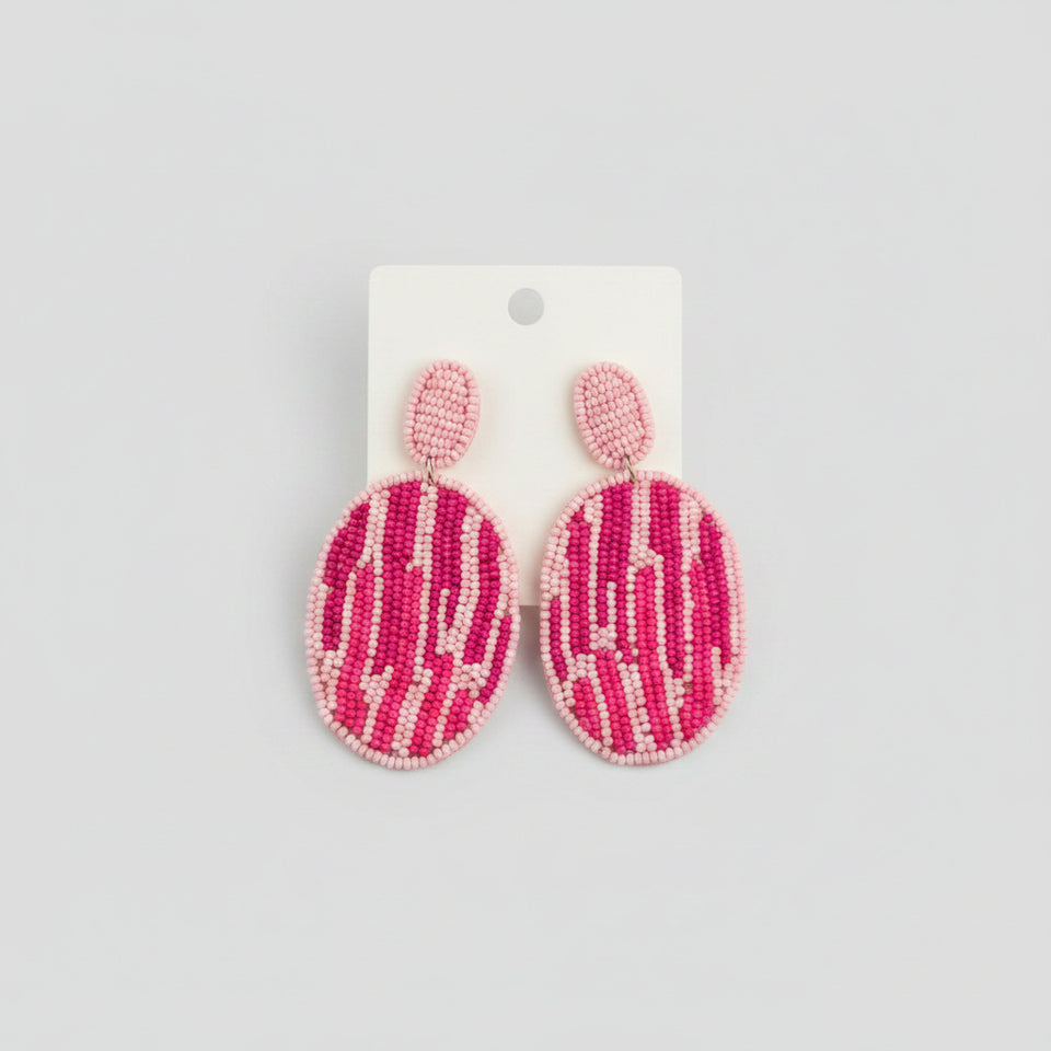 Sparkle Beaded Oval Drop Earrings - Pink - ReservedChic