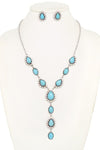 Western Turquoise Y-shaped Necklace Set-Silver