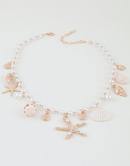 Seashell Charm Beaded Statement Necklace - ReservedChic
