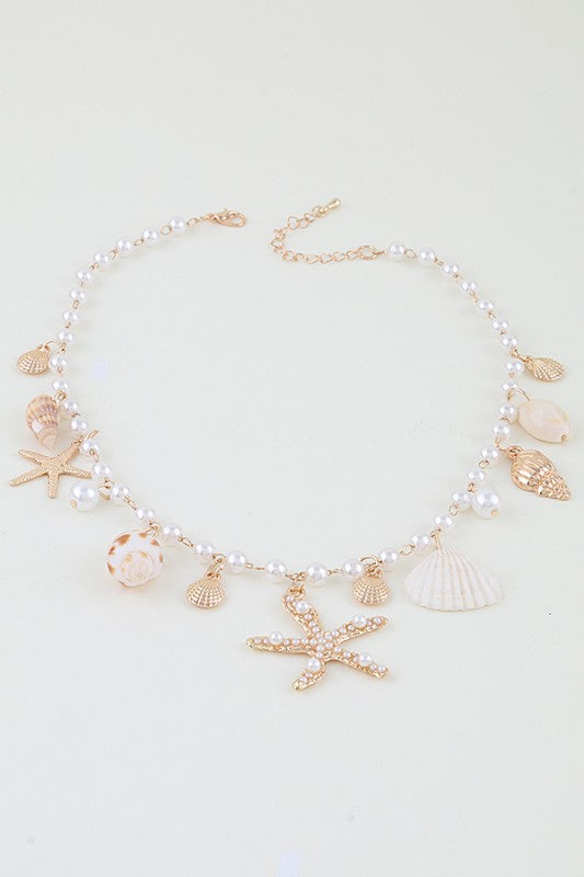 Seashell Charm Beaded Statement Necklace - ReservedChic