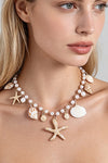 Seashell Charm Beaded Statement Necklace - ReservedChic