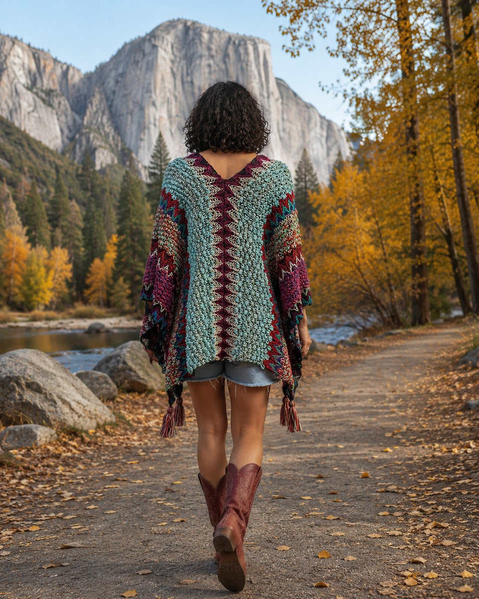 Boho Poncho Cardigan - Burgundy - ReservedChic