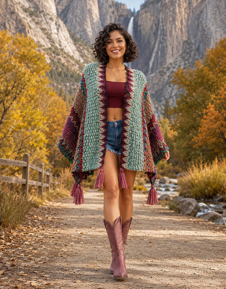 Boho Poncho Cardigan - Burgundy - ReservedChic