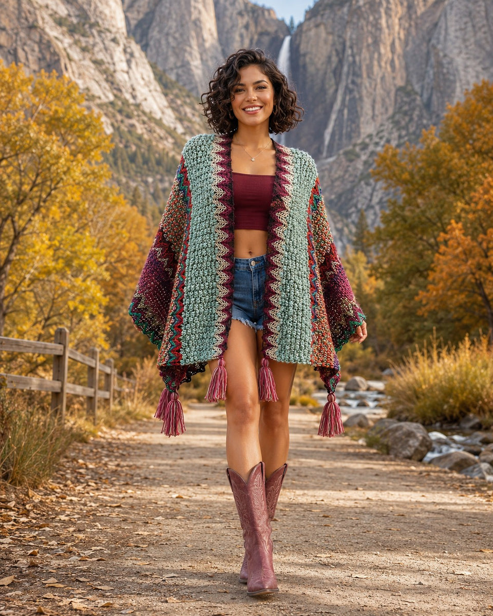 Boho Poncho Cardigan - Burgundy - ReservedChic