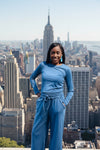 Casual Solid Wide Leg Sweatpants- Blue