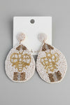 Queen Bee Oval Beaded Earrings-White - ReservedChic
