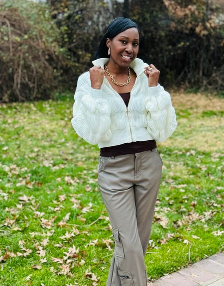 Bubble Cropped Sweater With Zipper