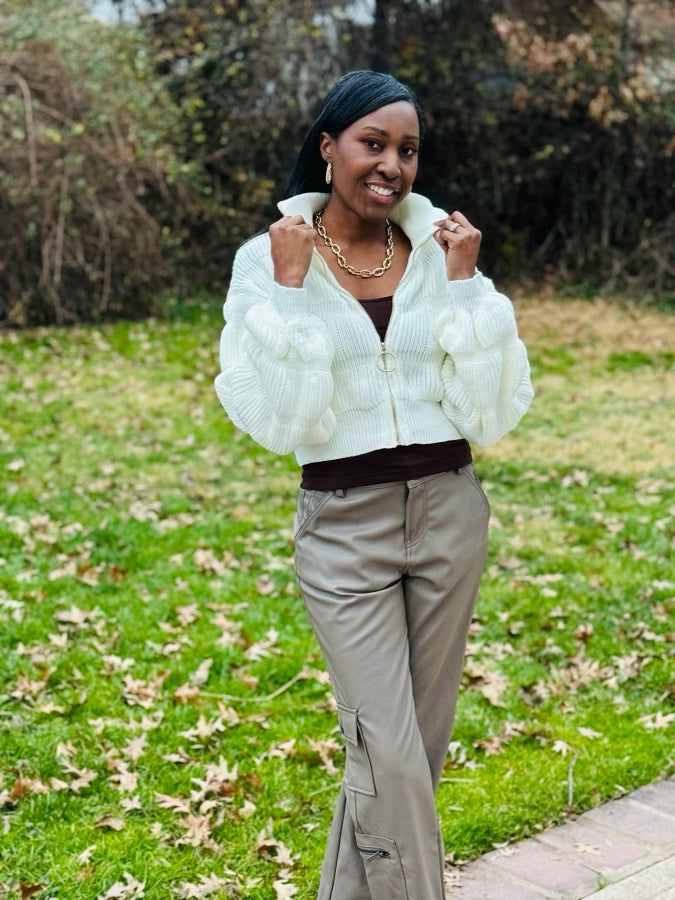 Bubble Cropped Sweater With Zipper