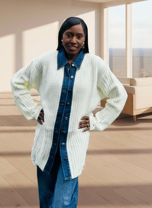 City Chic Sweater Shacket - Cream