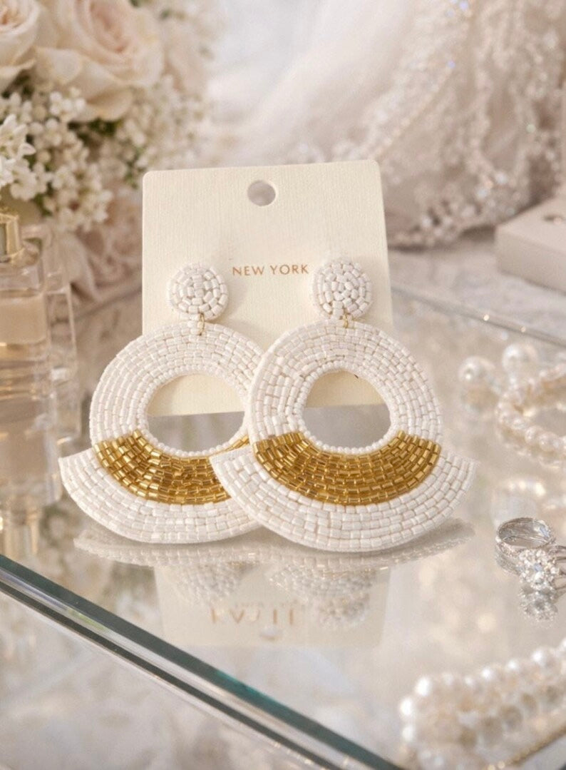 Ivory Luxe Circle Beaded Earrings - ReservedChic