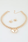 Gold Puffy Heart Necklace Set - ReservedChic