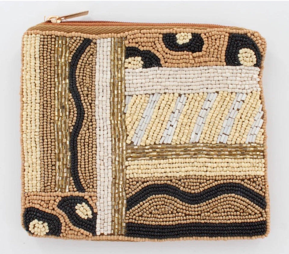 Animal Print Beaded Coin Purse - Brown