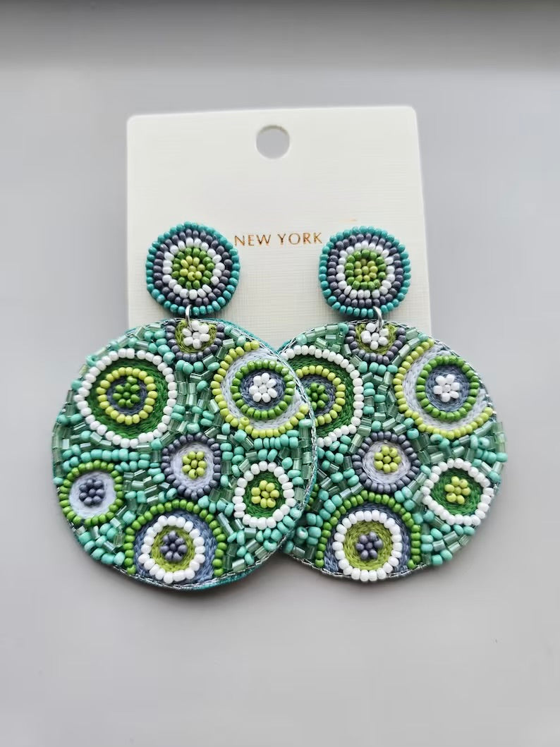 Boho Green Beaded Earrings