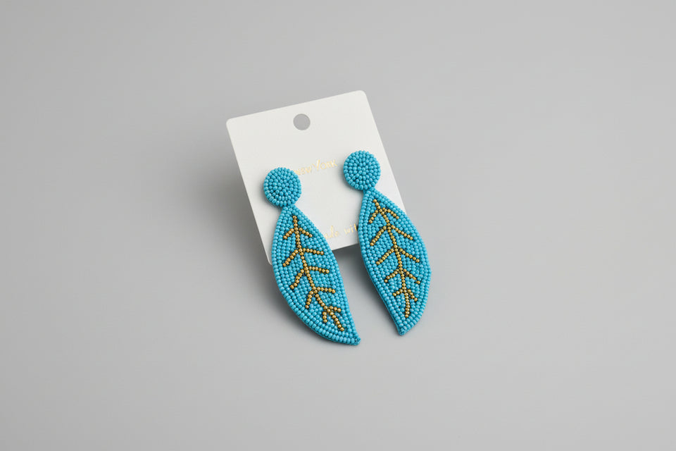 Blue Leaf Beaded Earrings - ReservedChic