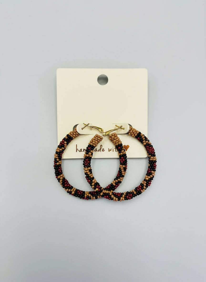 Animal Print Beaded Hoop Earrings