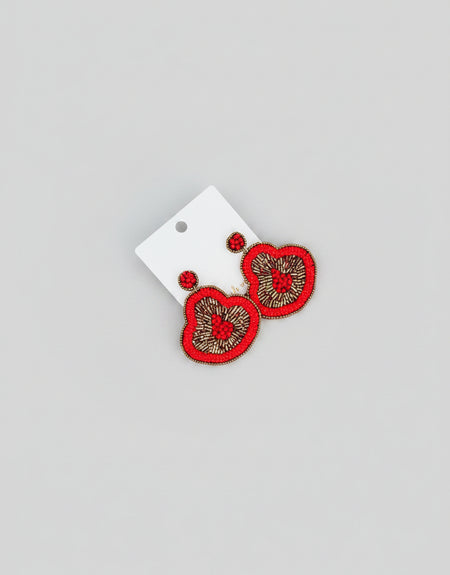 Floral Statement Beaded Earrings -Red - ReservedChic