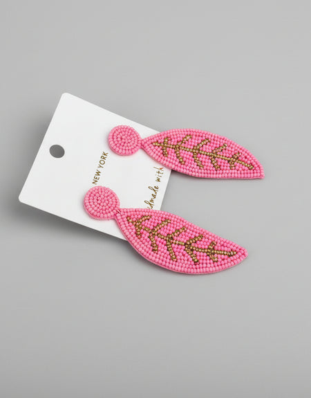 Pink Leaf Beaded Earrings