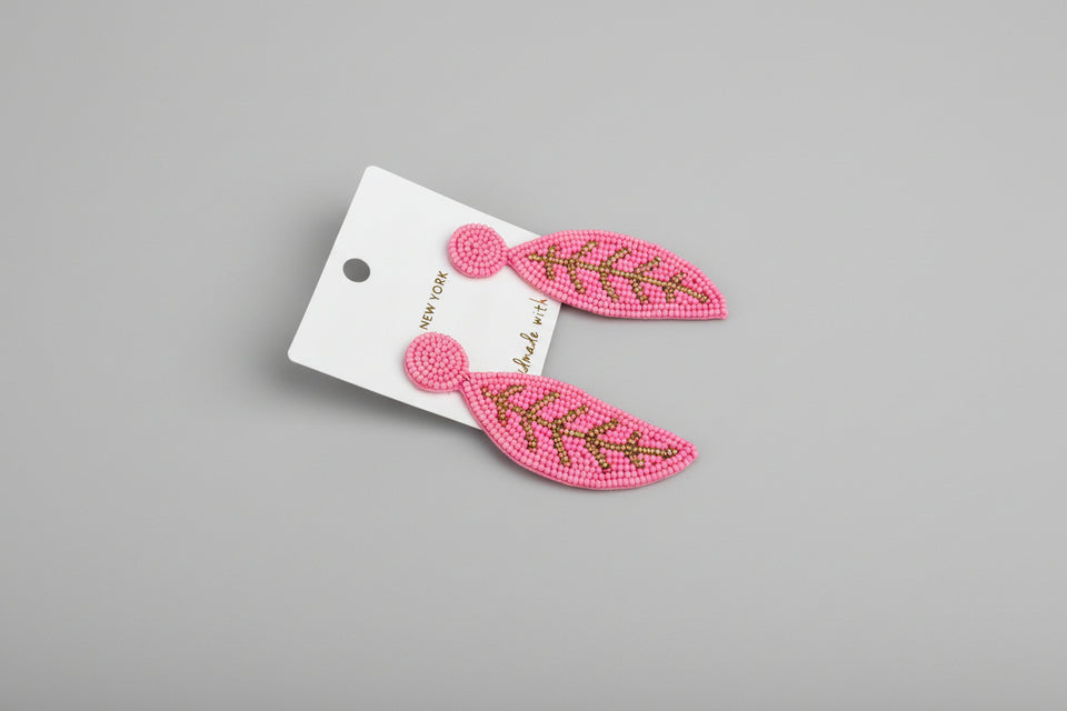 Pink Leaf Beaded Earrings - ReservedChic
