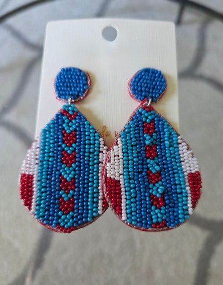 Southwest Beaded Drop Earrings- Red