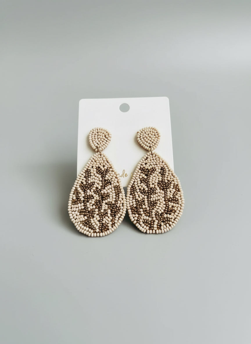 Lily Beige and Gold Beaded Earrings