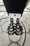 Black White Beaded Oval Earrings