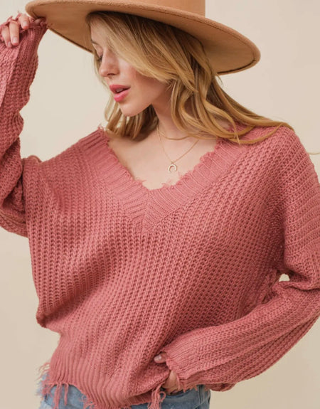 Drama Distressed Sweater-Ash Rose