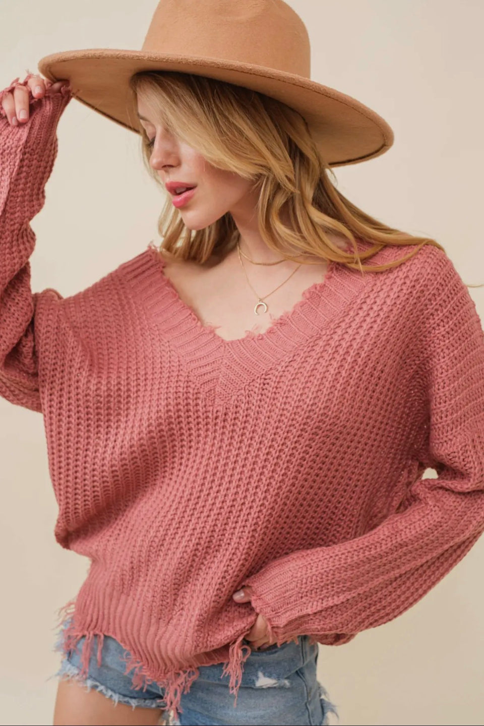 Drama Distressed Sweater-Ash Rose