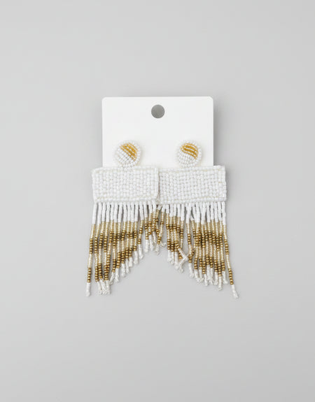 Kasey White Fringe Beaded Earrings - ReservedChic