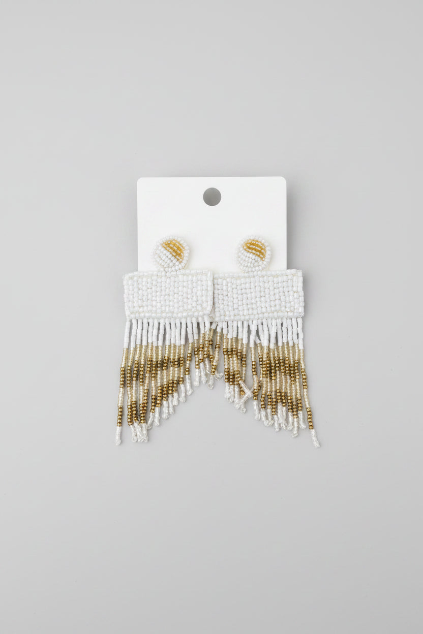 Kasey White Fringe Beaded Earrings - ReservedChic