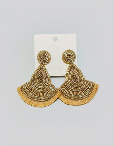 Gold Tassel Beaded Earrings