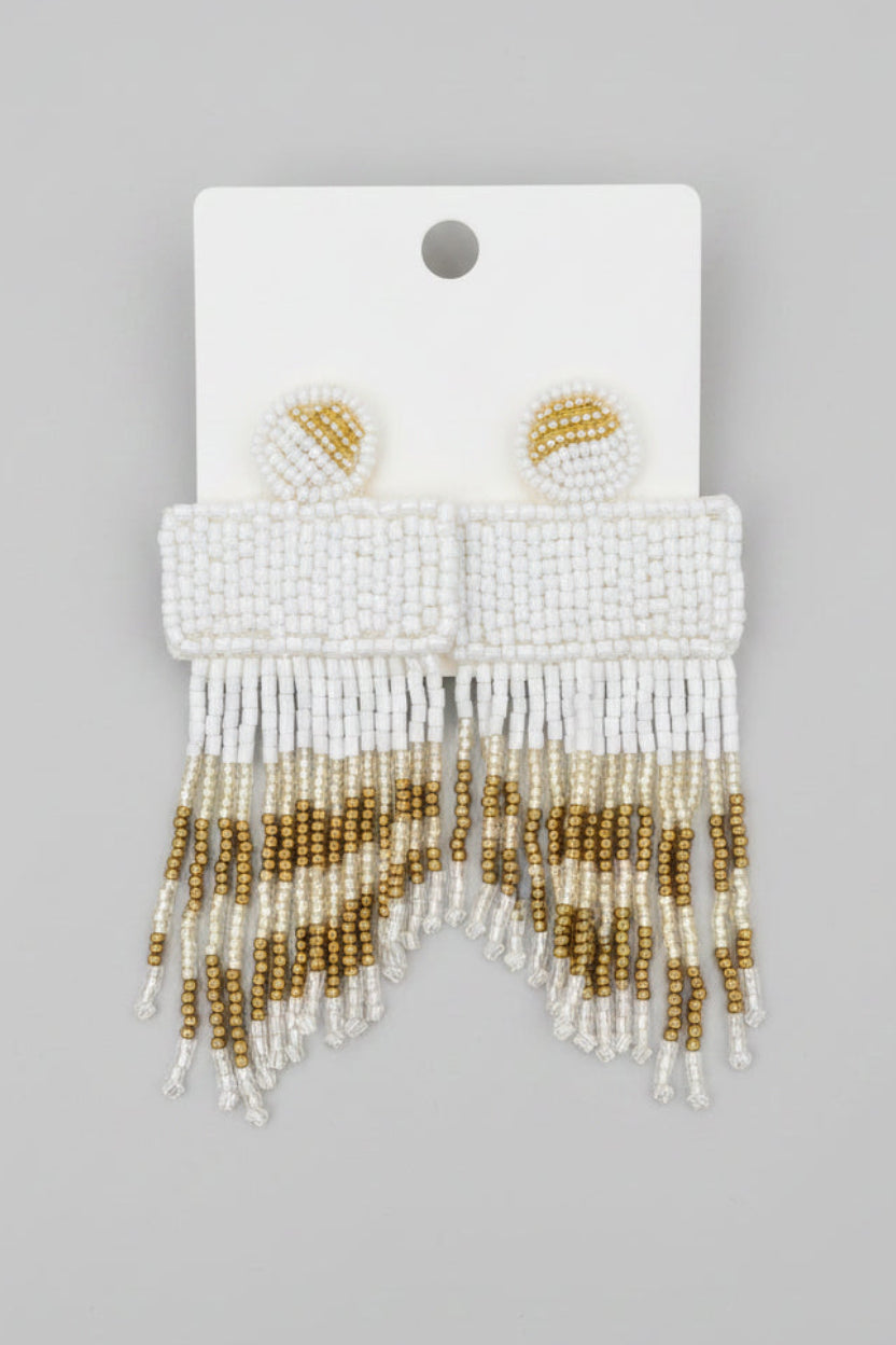Kasey White Fringe Beaded Earrings - ReservedChic